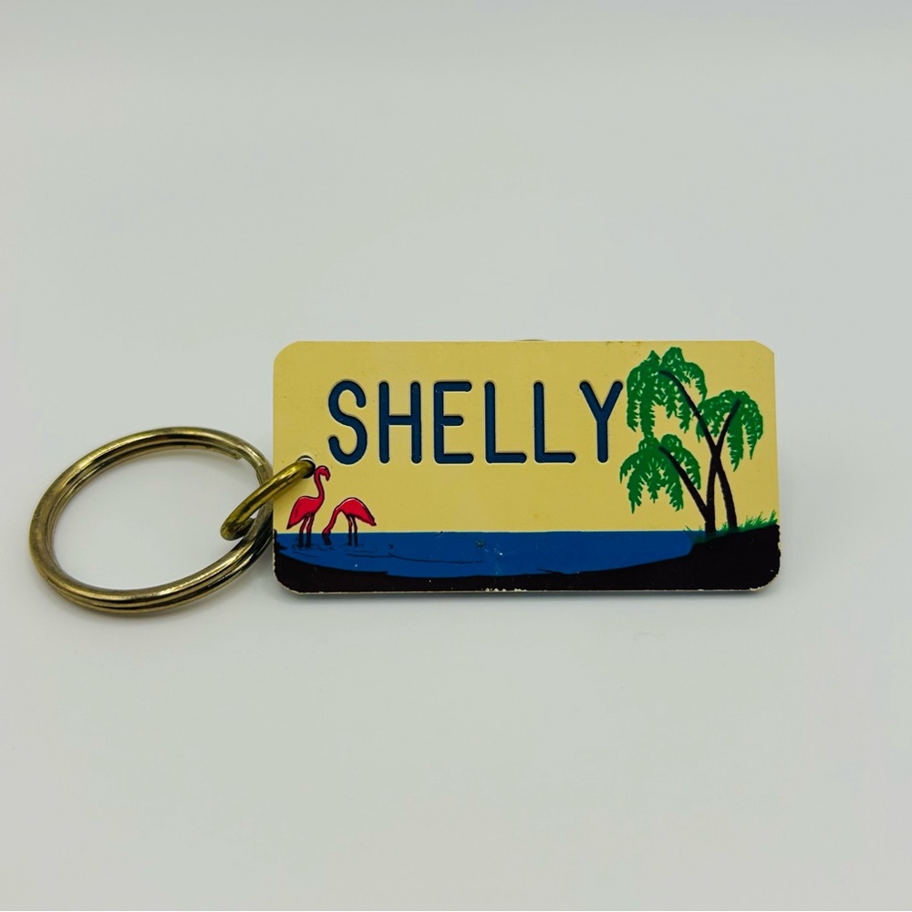 Tropical Name Keychain with Flamingo and Palm Tree